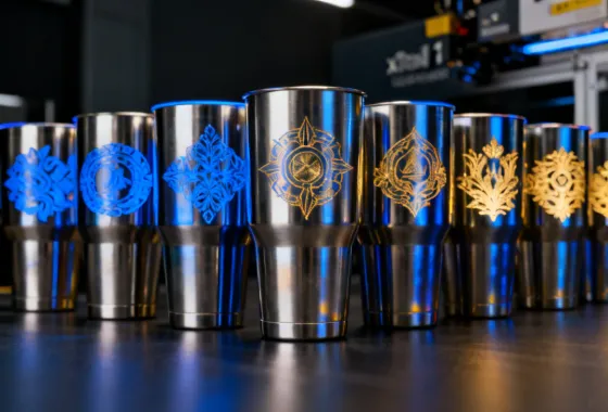 Color laser engraving on stainless steel tumblers