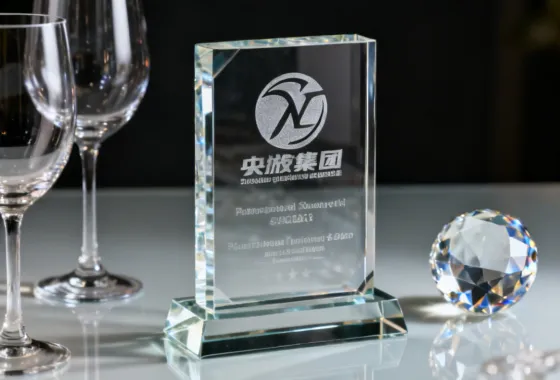 Fiber laser engraving on glass trophy