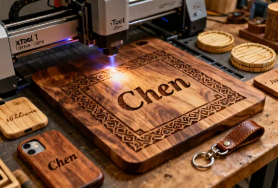 Diode laser engraving personalized wooden cutting board